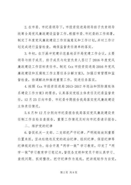 投资促进局XX年落实党风廉政建设监督责任清单情况报告.docx