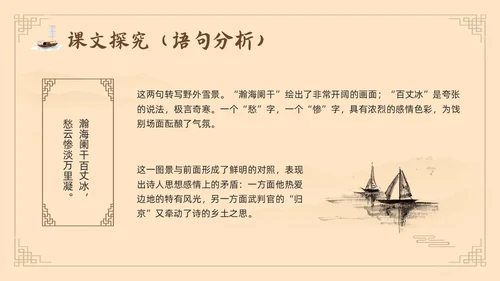 棕色古风鲁教版八年级下册语文白雪歌送武判官归京PPT模板宣语文九年级下册