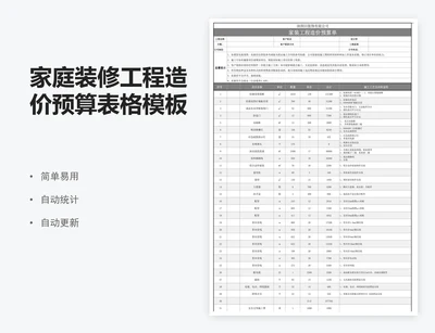 家庭装修工程造价预算表格模板excel装修报价表