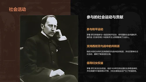 黑色复古风人物介绍——罗曼罗兰PPT模板