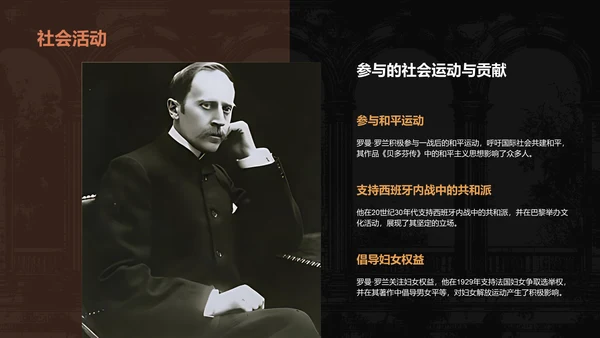 黑色复古风人物介绍——罗曼罗兰PPT模板