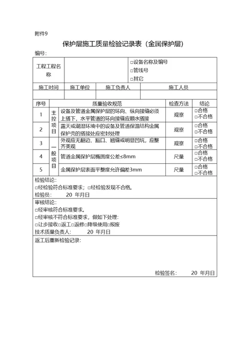 防腐保温施工自检记录检收表