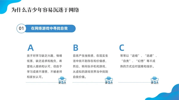 蓝色水彩插画预防中小学沉迷网络主题班会PPT网络沉迷