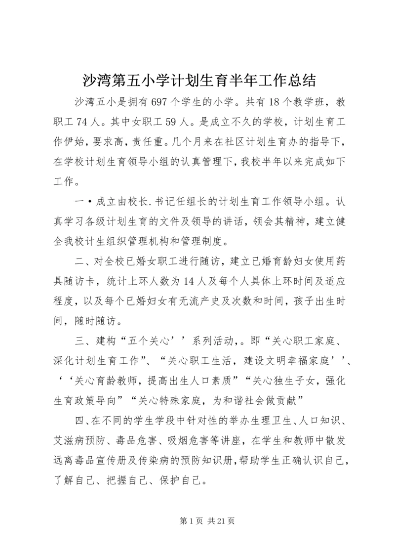 沙湾第五小学计划生育半年工作总结.docx