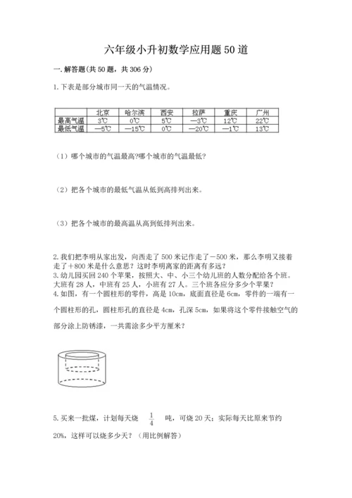 六年级小升初数学应用题50道【考点精练】.docx
