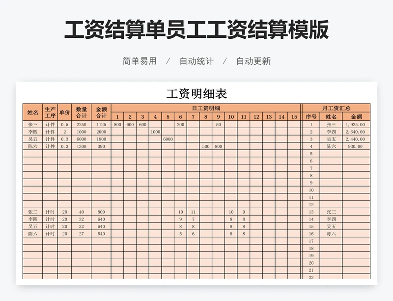 工资结算单员工工资结算模版