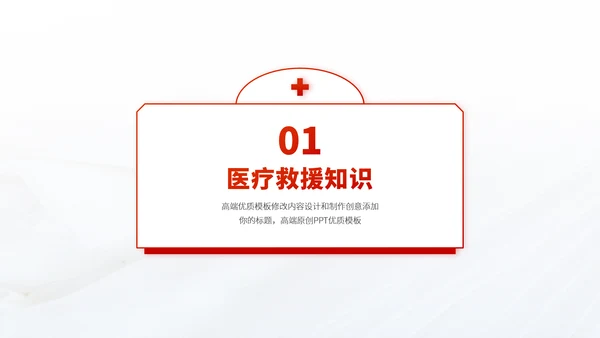 红色医疗救援急救医学科普报告医生学术科研工作汇报述职答辩PPT模板