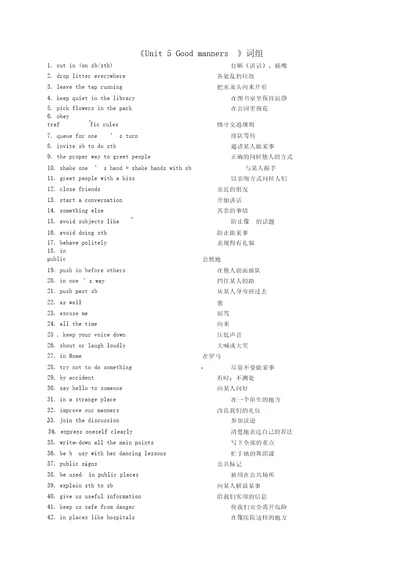 江苏省永丰初级中学八年级英语下册Unit5Goodmanners词组新版牛津版