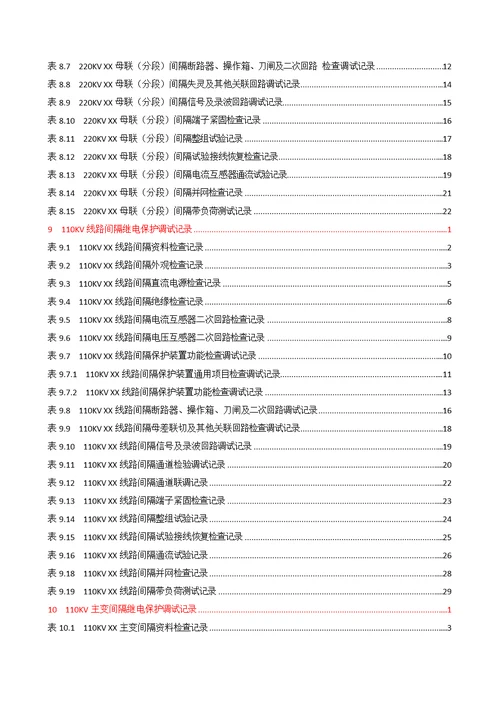 变配电工程继电保护调试记录