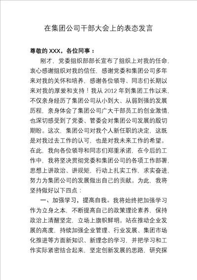 集团公司常务副总经理表态发言