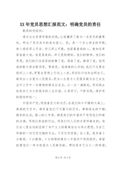 某年党员思想汇报范文：明确党员的责任.docx