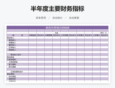 半年度主要财务指标