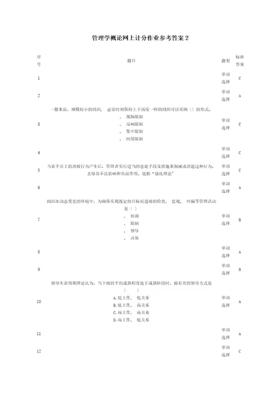 管理学概论第二次网上计分作业参考答案2