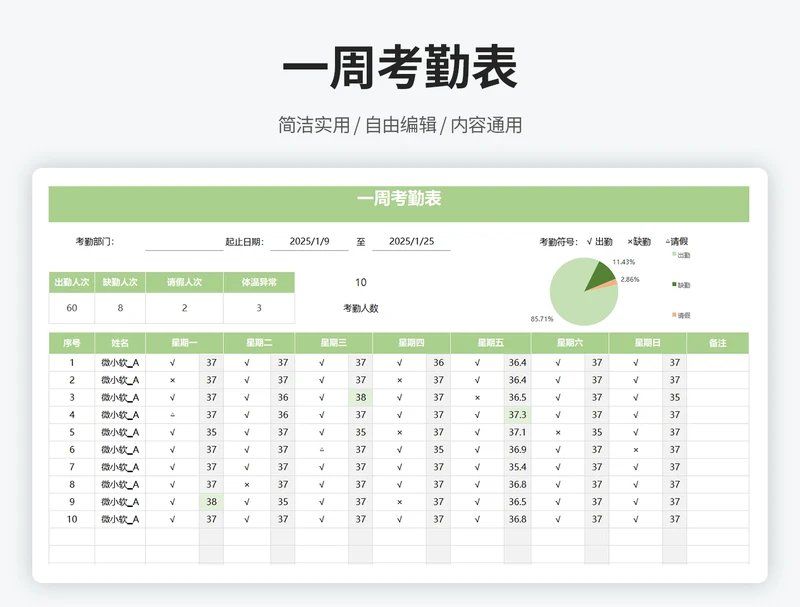 考勤表-一周考勤表