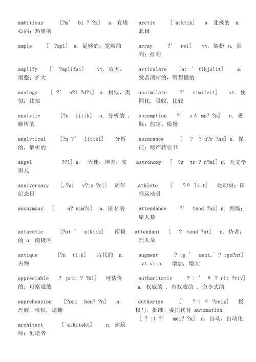 月英语六级高频核心词汇表