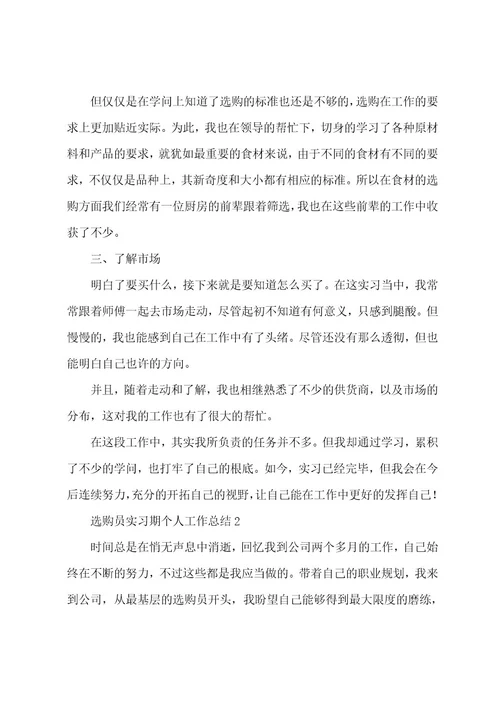 采购员实习期个人工作总结范文（6篇）