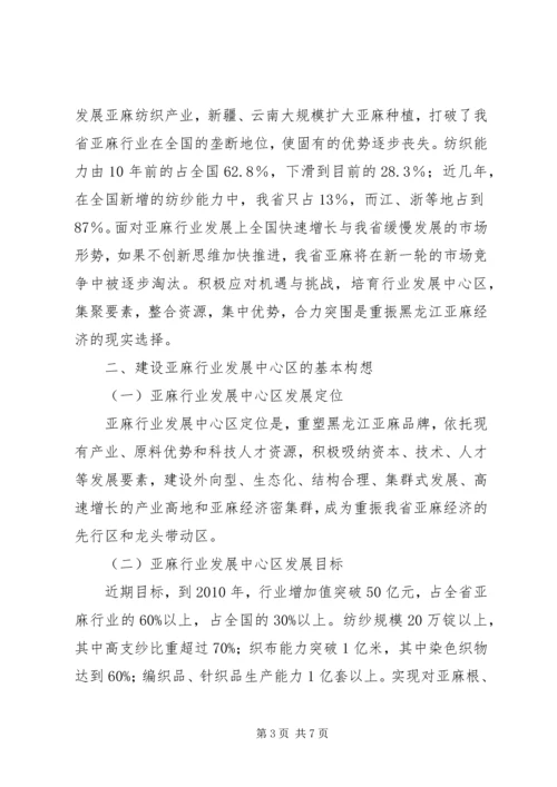 关于支持某县建设省亚麻行业发展中心区的请示.docx