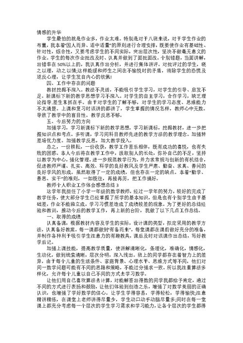 教师个人职业工作体会感想总结模板