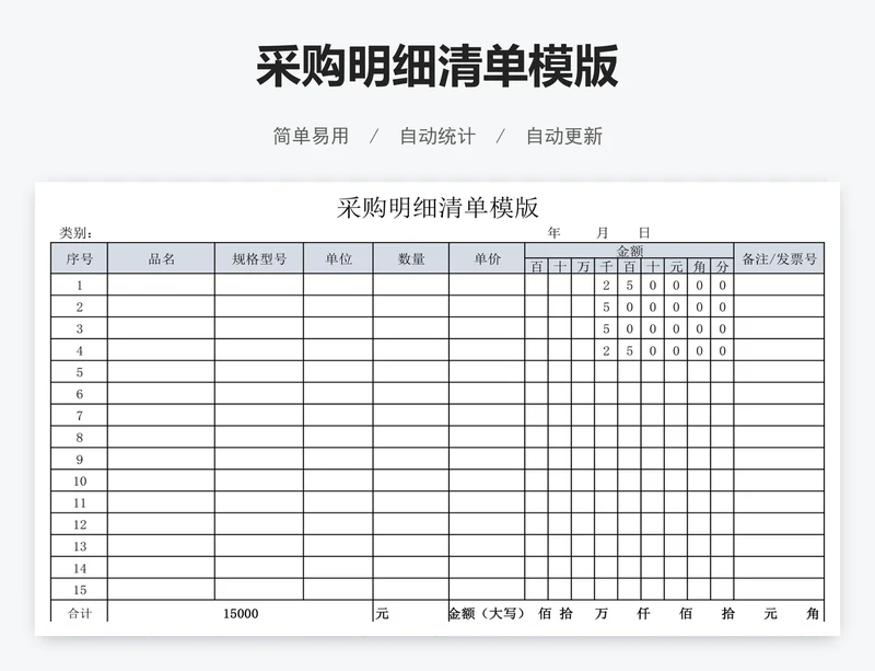 采购明细清单模版