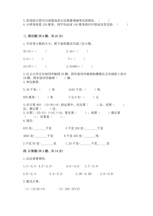 小学四年级下册数学期末测试卷及参考答案【培优】.docx