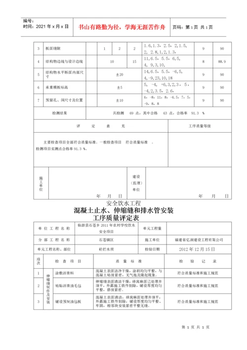 饮水安全工程施工质量评定表(集镇区评定).docx