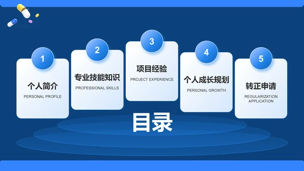 蓝色3D风试用期转正述职报告PPT模板