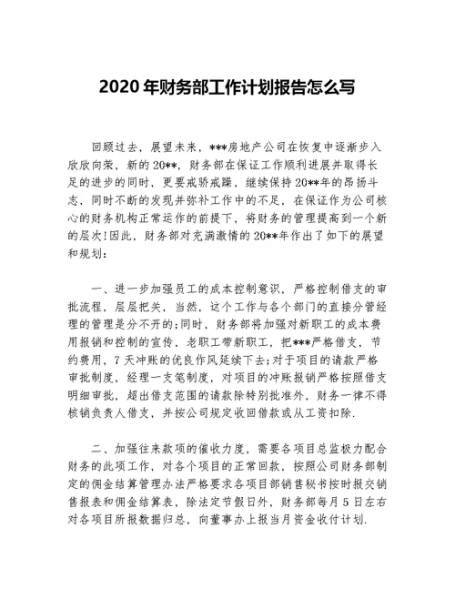 2020年财务部工作计划报告怎么写