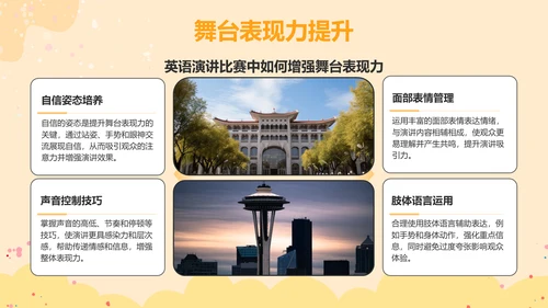 橙色插画风英语演讲比赛的应对技巧PPT模板
