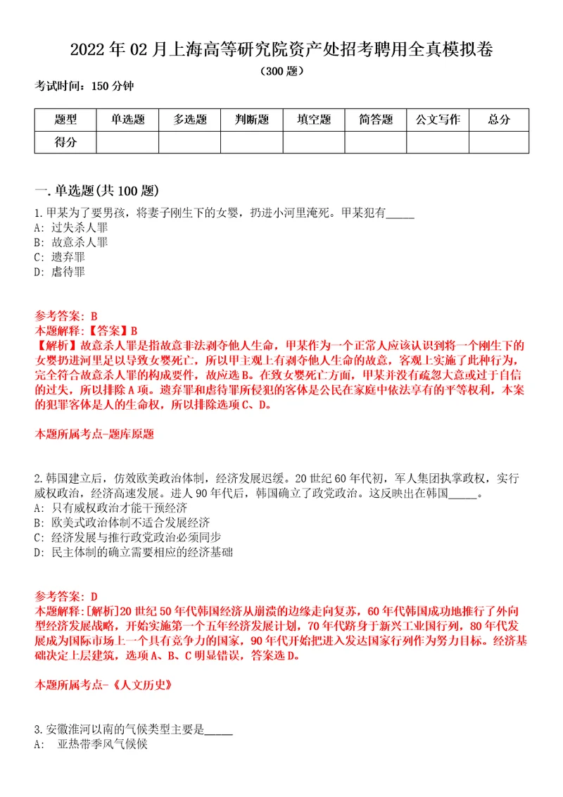 2022年02月上海高等研究院资产处招考聘用全真模拟卷