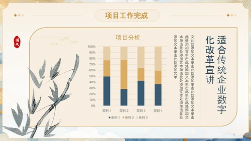 金蓝色中国风项目总结通用PPT模板