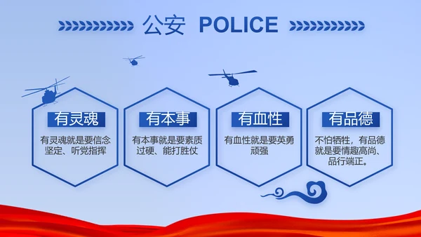 蓝色公安警察年年终总结述职报告PPT