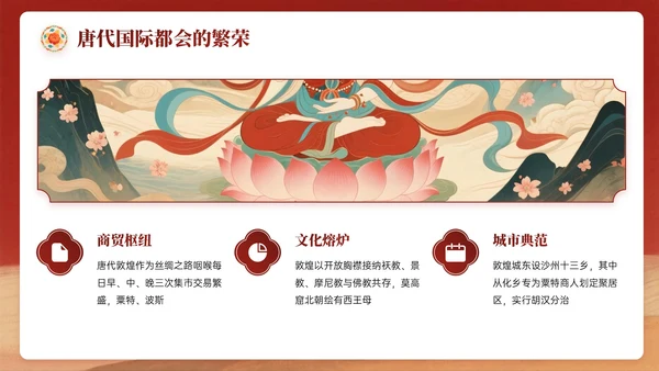 复古红黄色中国风关于敦煌博物馆文化介绍PPT模板