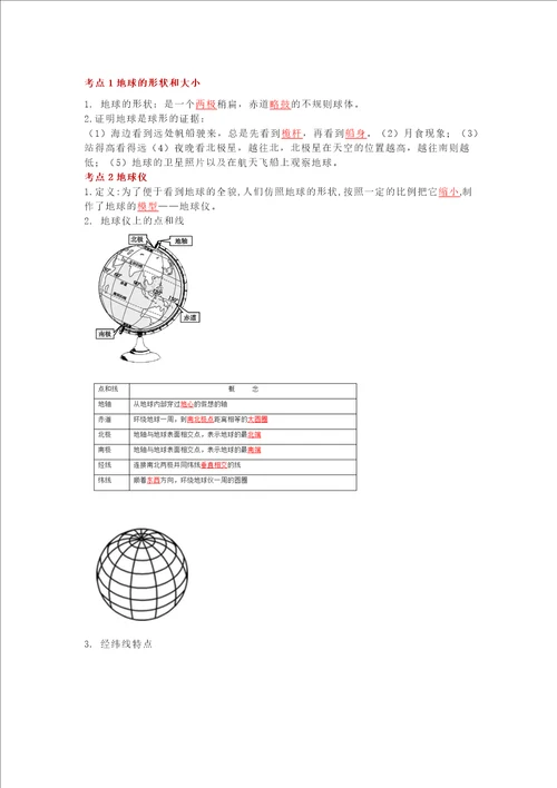 七年级上册地理第1章地球与地图必考知识点总结2