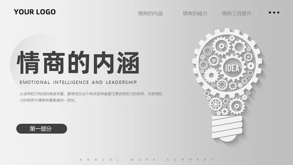 简约微粒体灰色情商与领导力培训情商管理工作总结汇报PPT