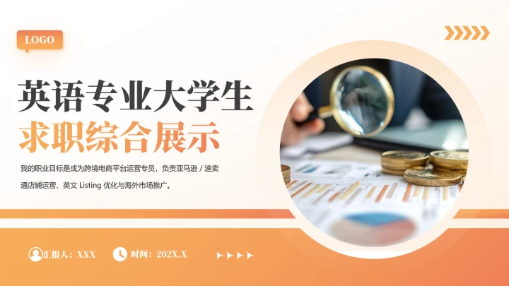 英语专业大学生求职综合能力展示职业生涯规划通用PPT模版