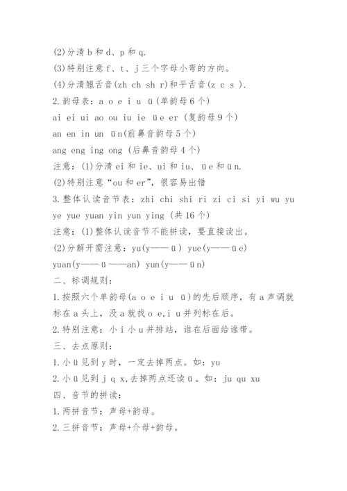 小学一年级上册语文知识点归纳总结.docx