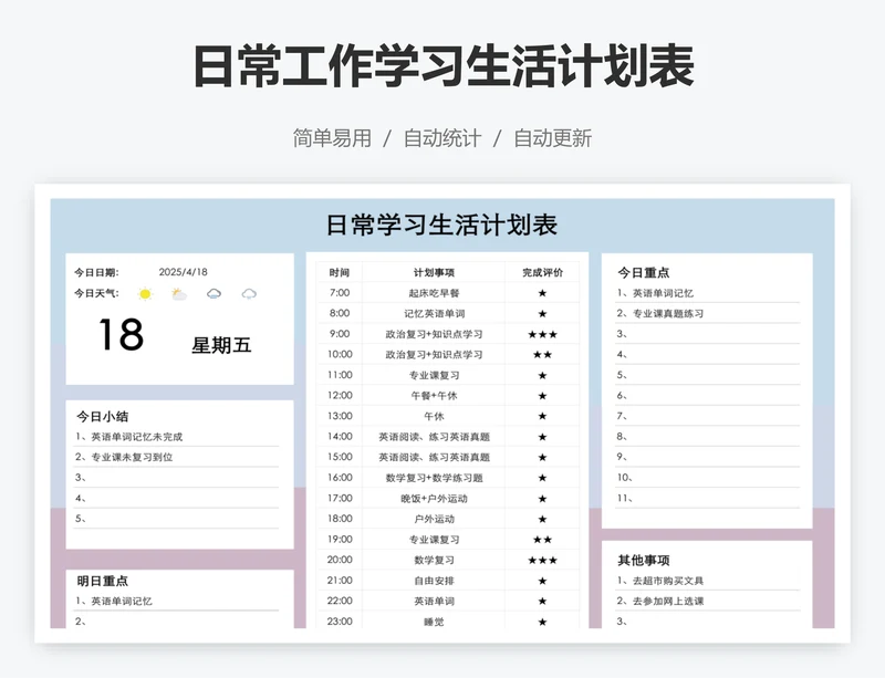 日常工作学习生活计划表
