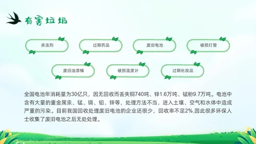 绿色清新插画垃圾分类你我同行PPT课件