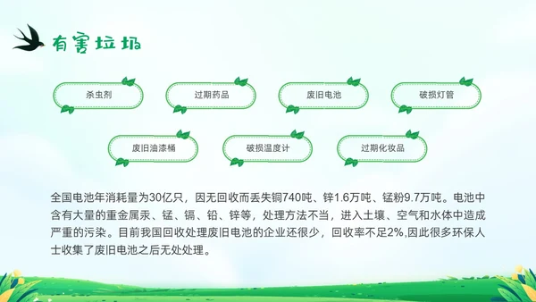 绿色清新插画垃圾分类你我同行PPT课件