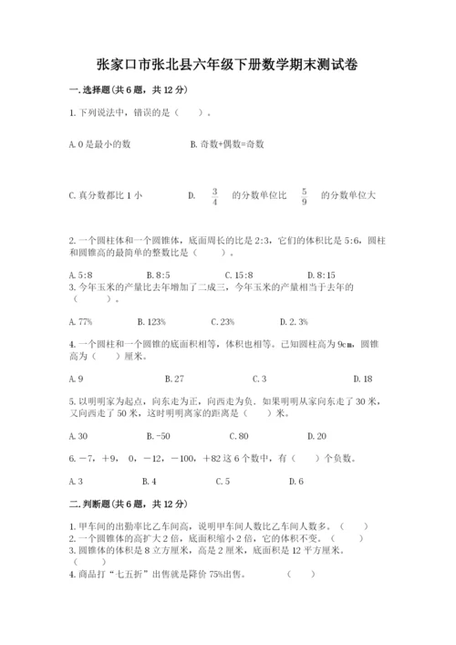 张家口市张北县六年级下册数学期末测试卷完整版.docx