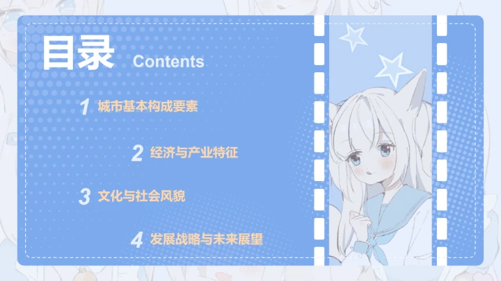 次元少女蓝色简约风城市介绍