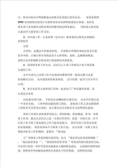 财务试用期工作总结