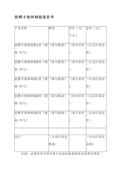 阻燃不饱和树脂报价单