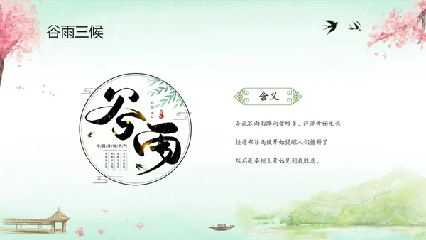 绿色清新水墨中国风传统节气谷雨节气介绍主题班会PPT