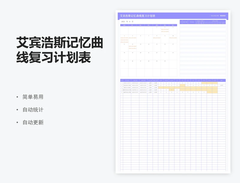艾宾浩斯记忆曲线复习计划表