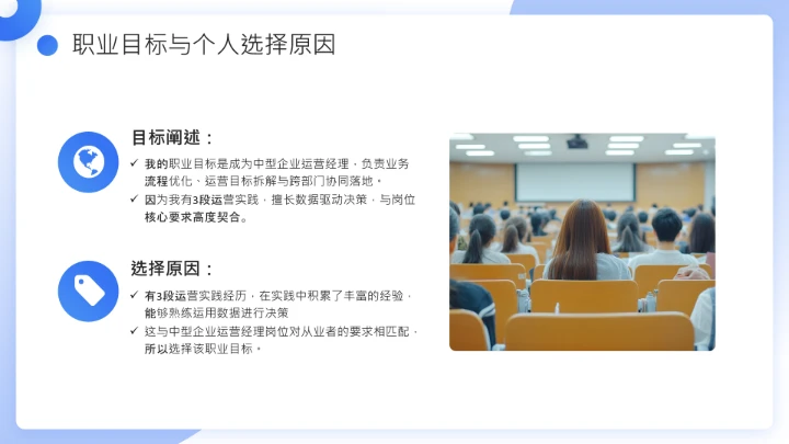 蓝色简约通用版大学生求职个人综合展示职业生涯规划（运营方向）