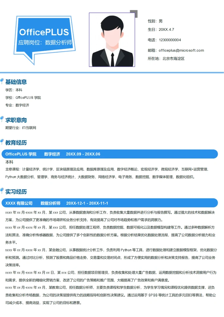 数据分析师简历模板