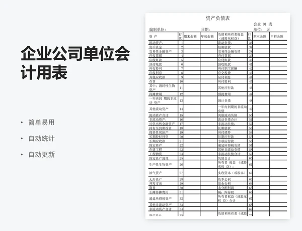 企业公司单位会计用表