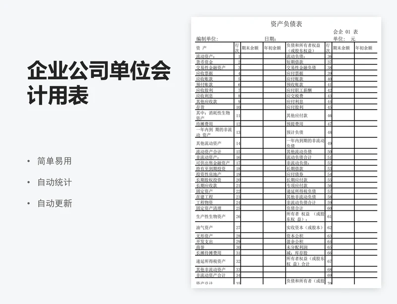 企业公司单位会计用表