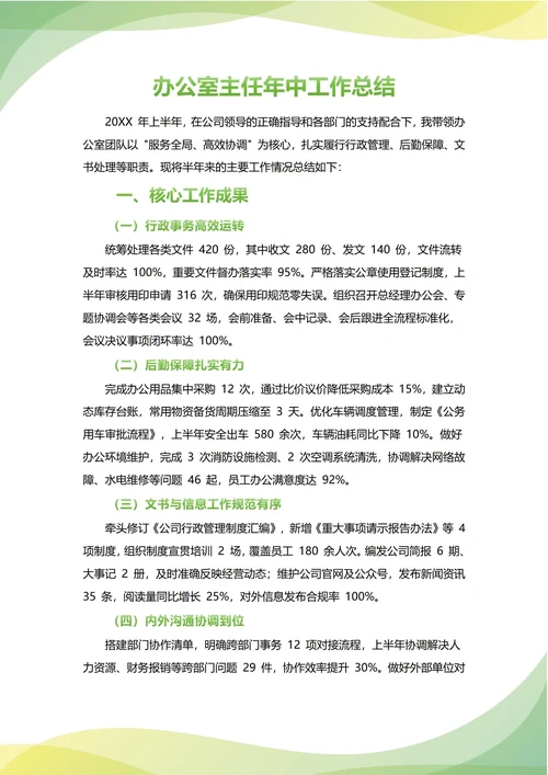总经理行政办公室主任年中工作总结(年度年终通用)